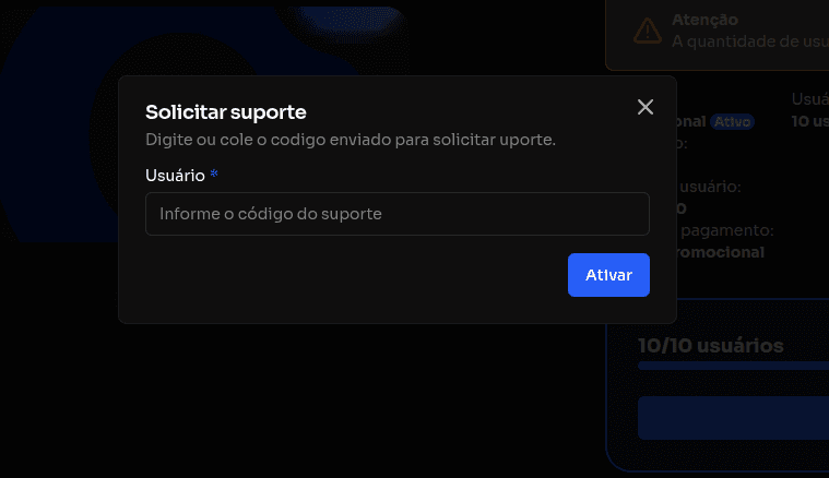 Solicitar suporte pelas configurações